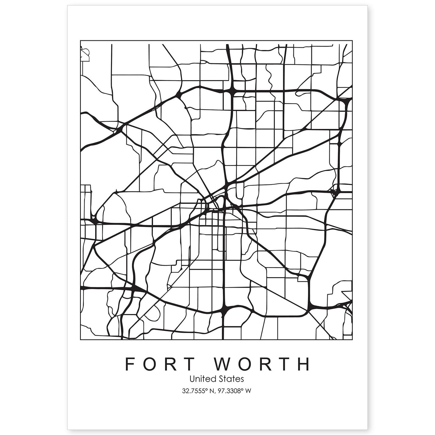 Poster con mapa de Fort Worth. Lámina de Estados Unidos, con imágenes de mapas y carreteras-Artwork-Nacnic-A4-Sin marco-Nacnic Estudio SL