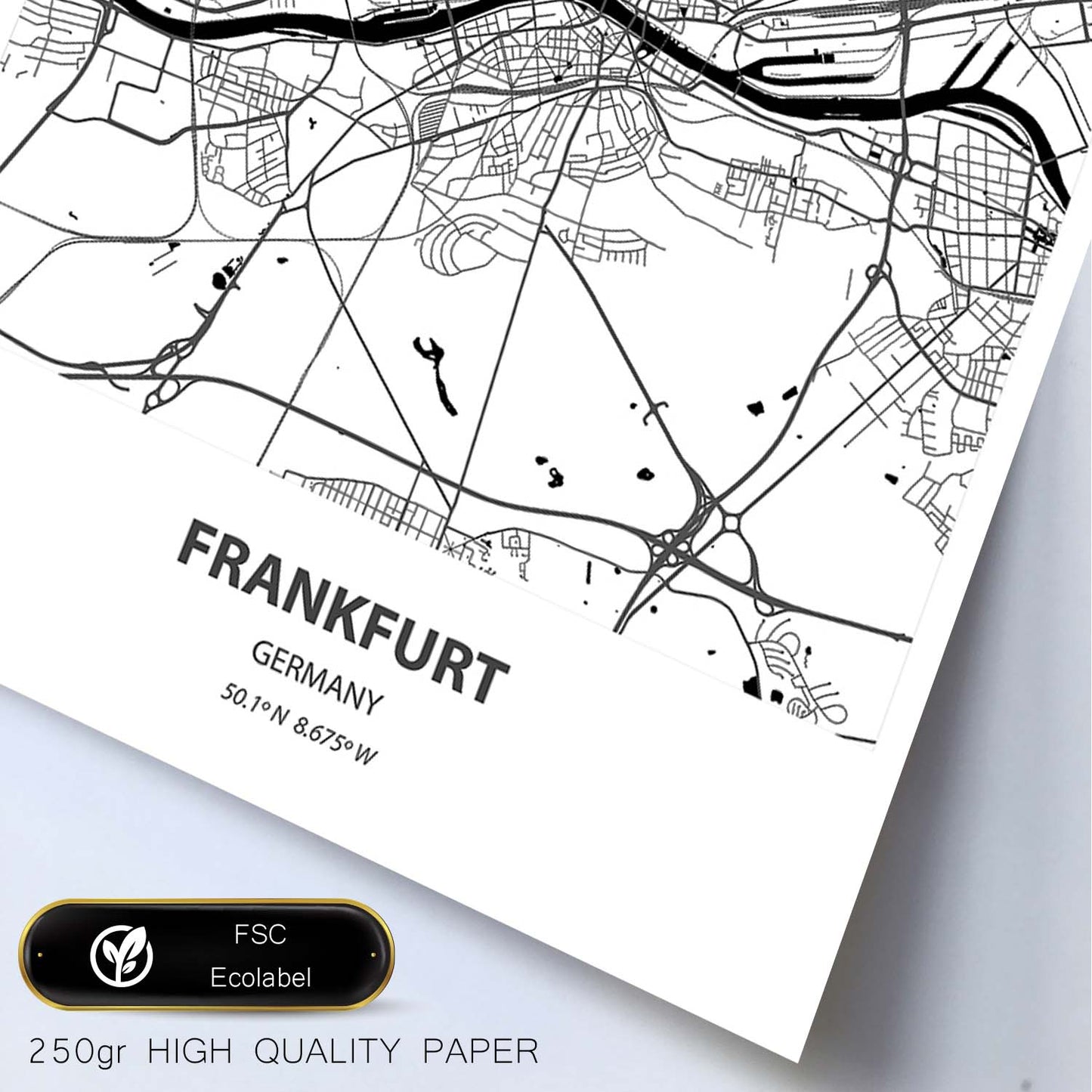Poster con mapa de Frankfurt - Alemania. Láminas de ciudades de Alemania con mares y ríos en color negro.-Artwork-Nacnic-Nacnic Estudio SL