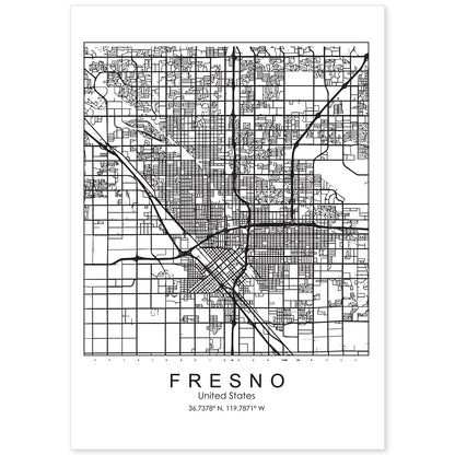 Poster con mapa de Fresno. Lámina de Estados Unidos, con imágenes de mapas y carreteras-Artwork-Nacnic-A4-Sin marco-Nacnic Estudio SL
