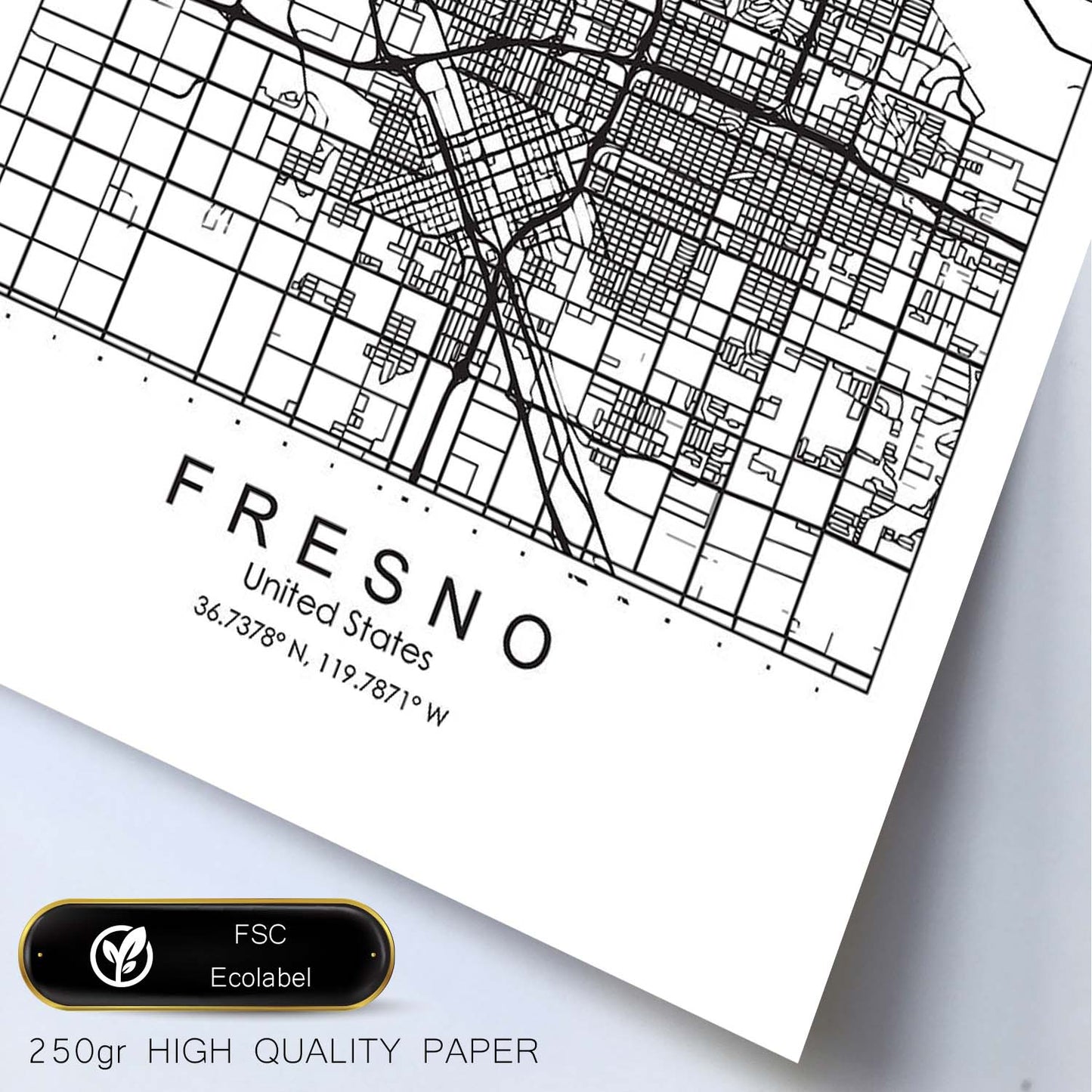 Poster con mapa de Fresno. Lámina de Estados Unidos, con imágenes de mapas y carreteras-Artwork-Nacnic-Nacnic Estudio SL