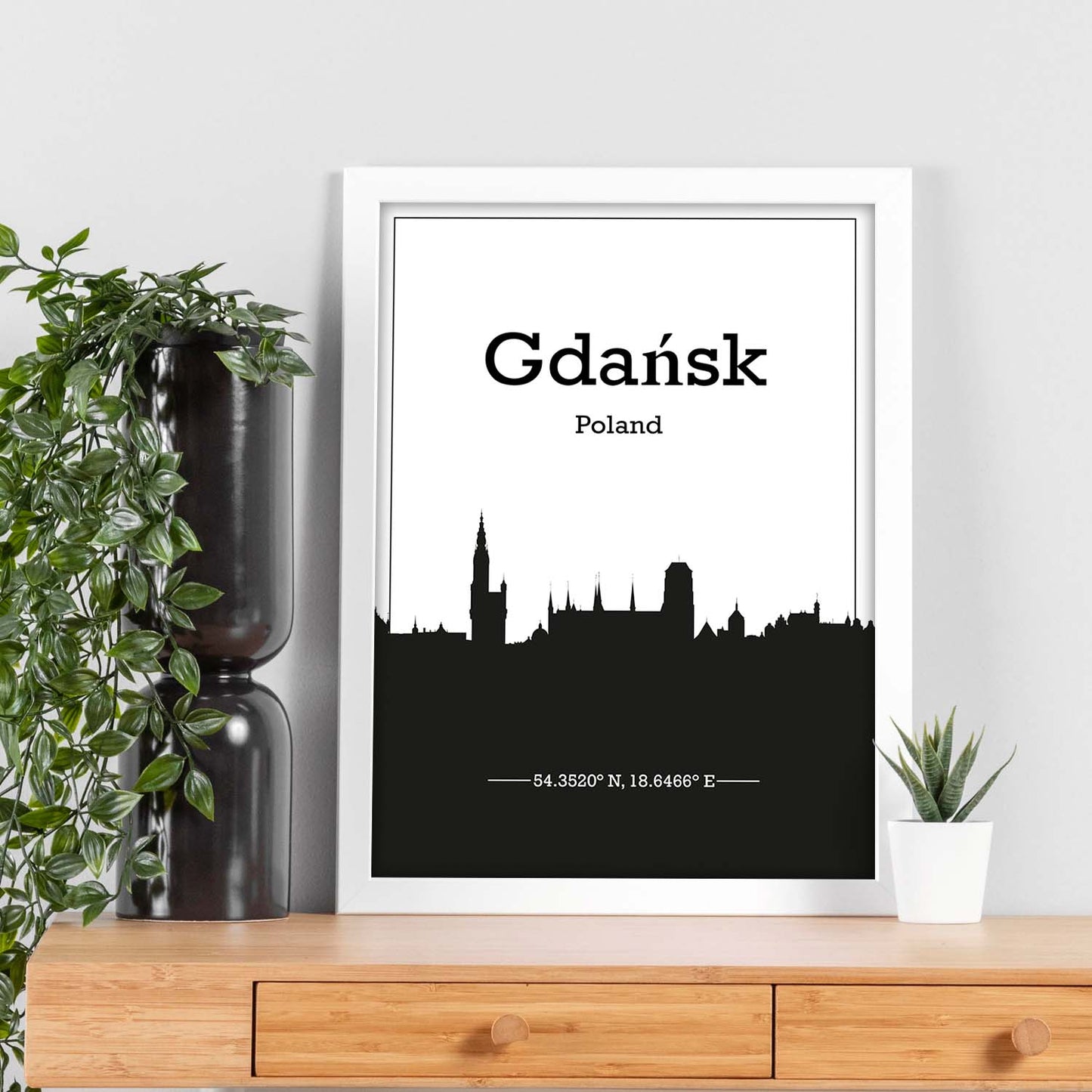 Poster con mapa de Gdansk - Polonia. Láminas con Skyline de ciudades de Europa con sombra negra.-Artwork-Nacnic-Nacnic Estudio SL