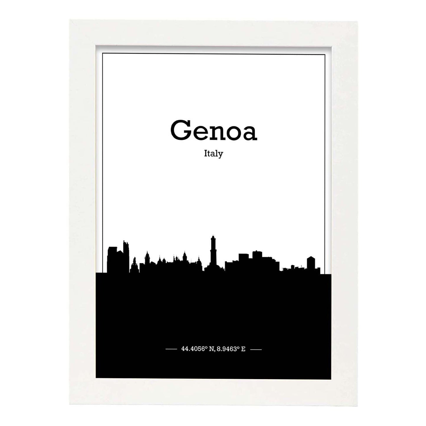 Poster con mapa de Genoa - Italia. Láminas con Skyline de ciudades de Italia con sombra negra.-Artwork-Nacnic-A3-Marco Blanco-Nacnic Estudio SL