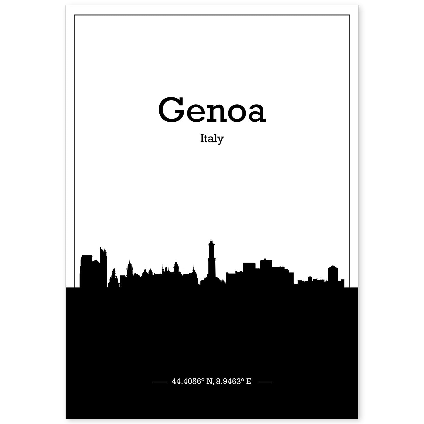 Poster con mapa de Genoa - Italia. Láminas con Skyline de ciudades de Italia con sombra negra.-Artwork-Nacnic-A4-Sin marco-Nacnic Estudio SL