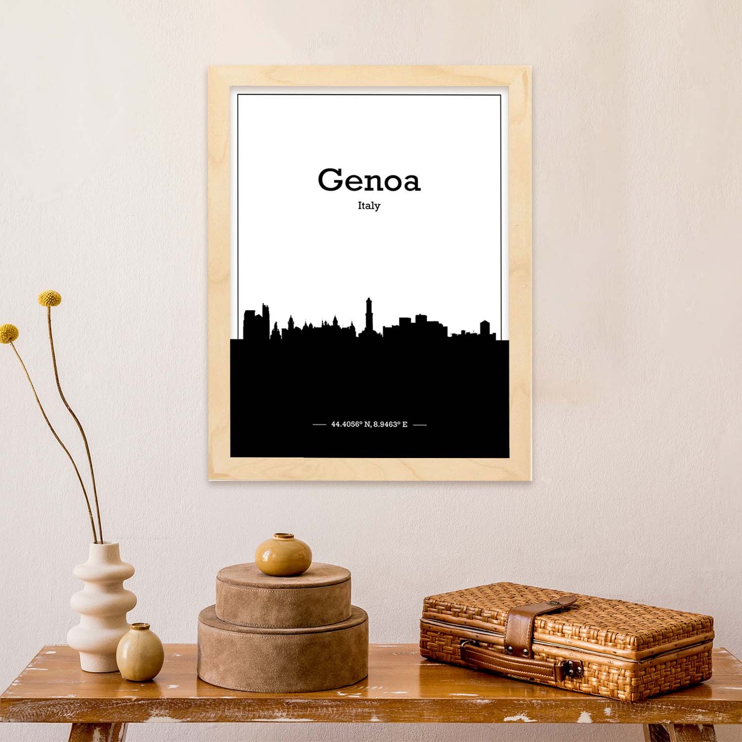 Poster con mapa de Genoa - Italia. Láminas con Skyline de ciudades de Italia con sombra negra.-Artwork-Nacnic-Nacnic Estudio SL