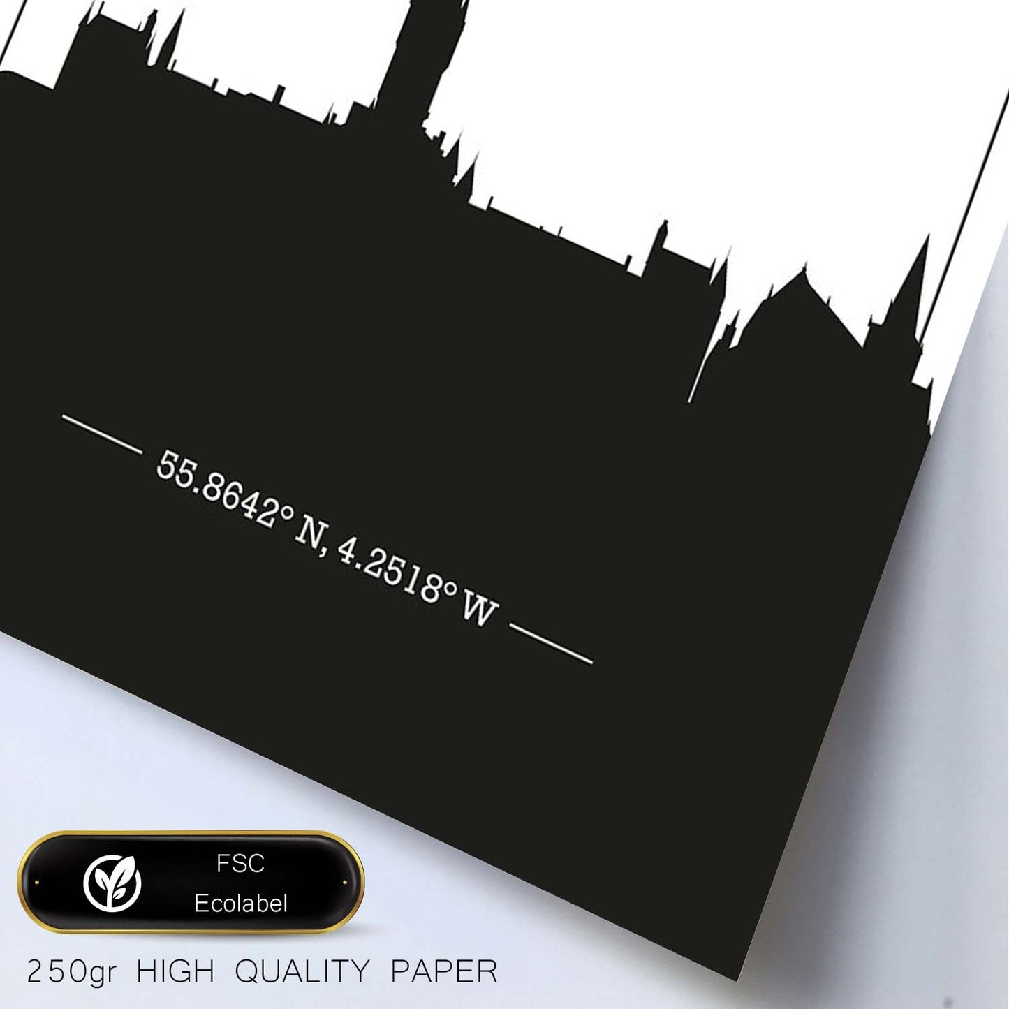 Poster con mapa de Glasgow - Escocia. Láminas con Skyline de ciudades de Europa con sombra negra.-Artwork-Nacnic-Nacnic Estudio SL