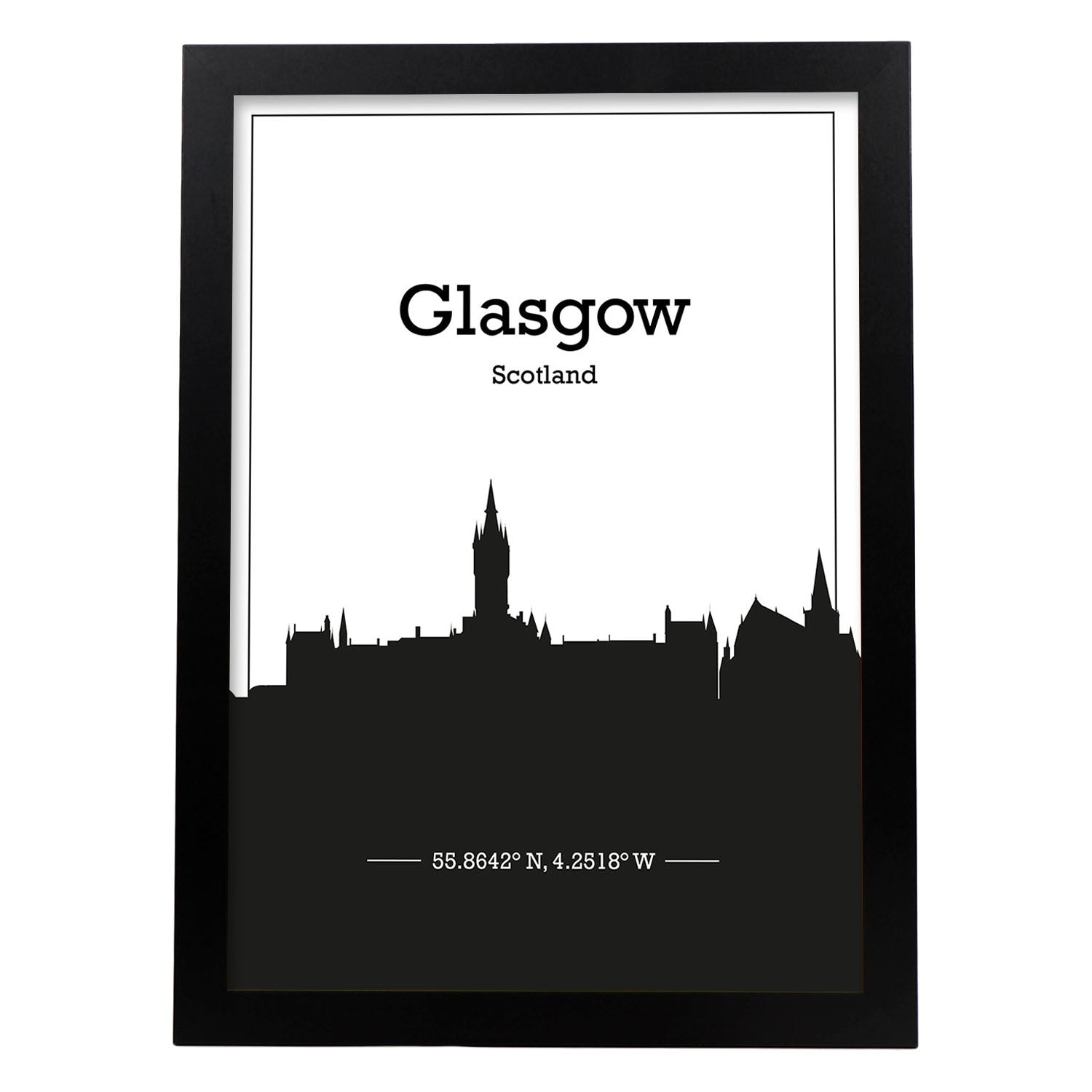 Poster con mapa de Glasgow - Escocia. Láminas con Skyline de ciudades de Europa con sombra negra.-Artwork-Nacnic-A3-Marco Negro-Nacnic Estudio SL