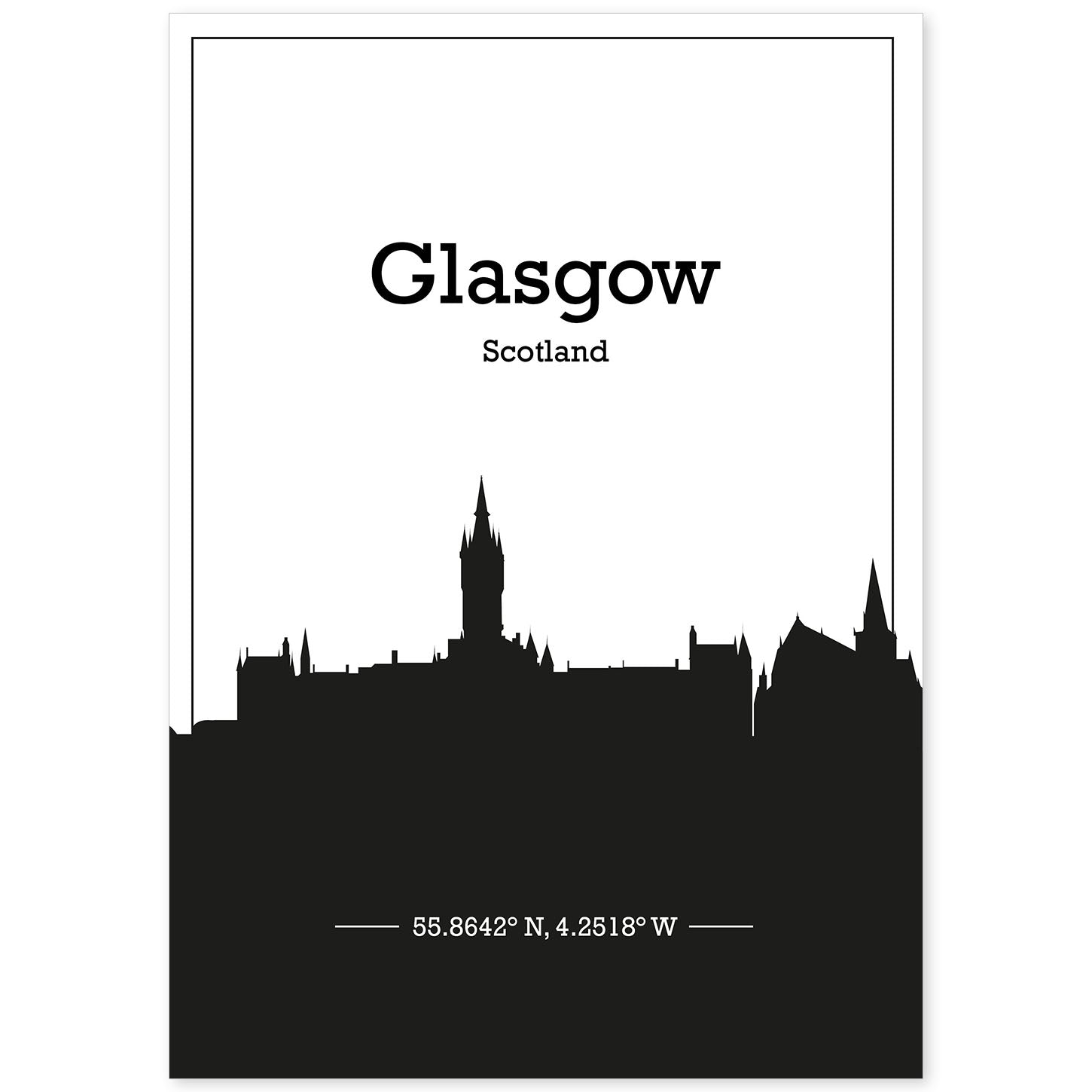 Poster con mapa de Glasgow - Escocia. Láminas con Skyline de ciudades de Europa con sombra negra.-Artwork-Nacnic-A4-Sin marco-Nacnic Estudio SL