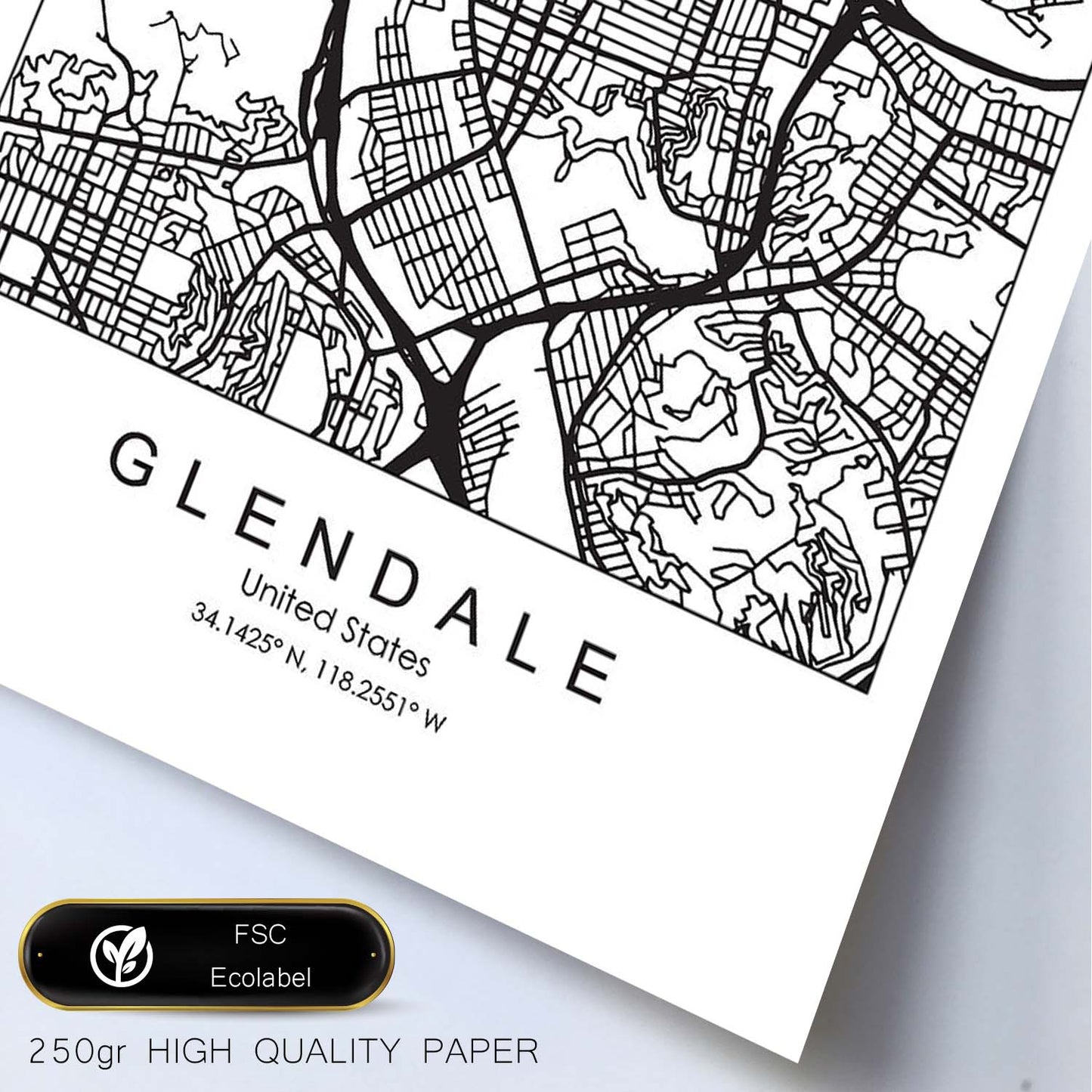 Poster con mapa de Glendale. Lámina de Estados Unidos, con imágenes de mapas y carreteras-Artwork-Nacnic-Nacnic Estudio SL