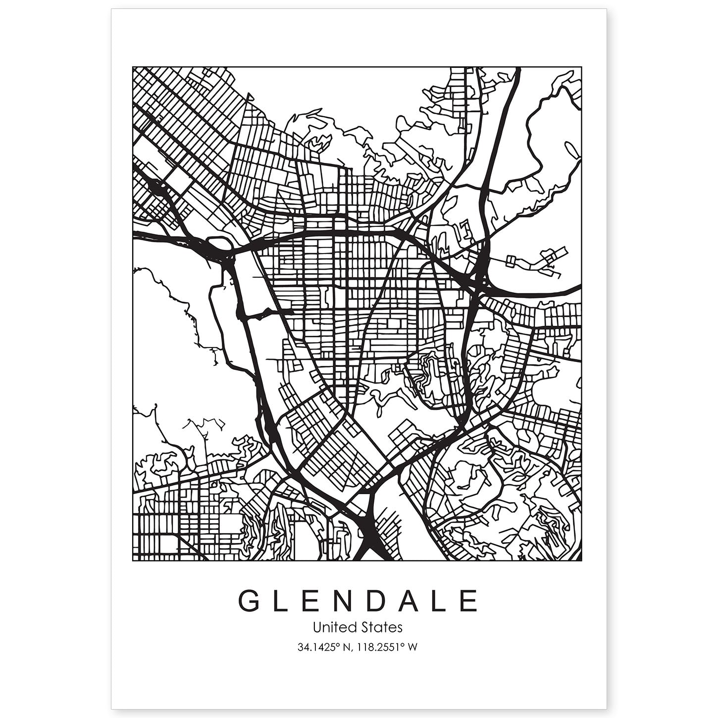 Poster con mapa de Glendale. Lámina de Estados Unidos, con imágenes de mapas y carreteras-Artwork-Nacnic-A4-Sin marco-Nacnic Estudio SL
