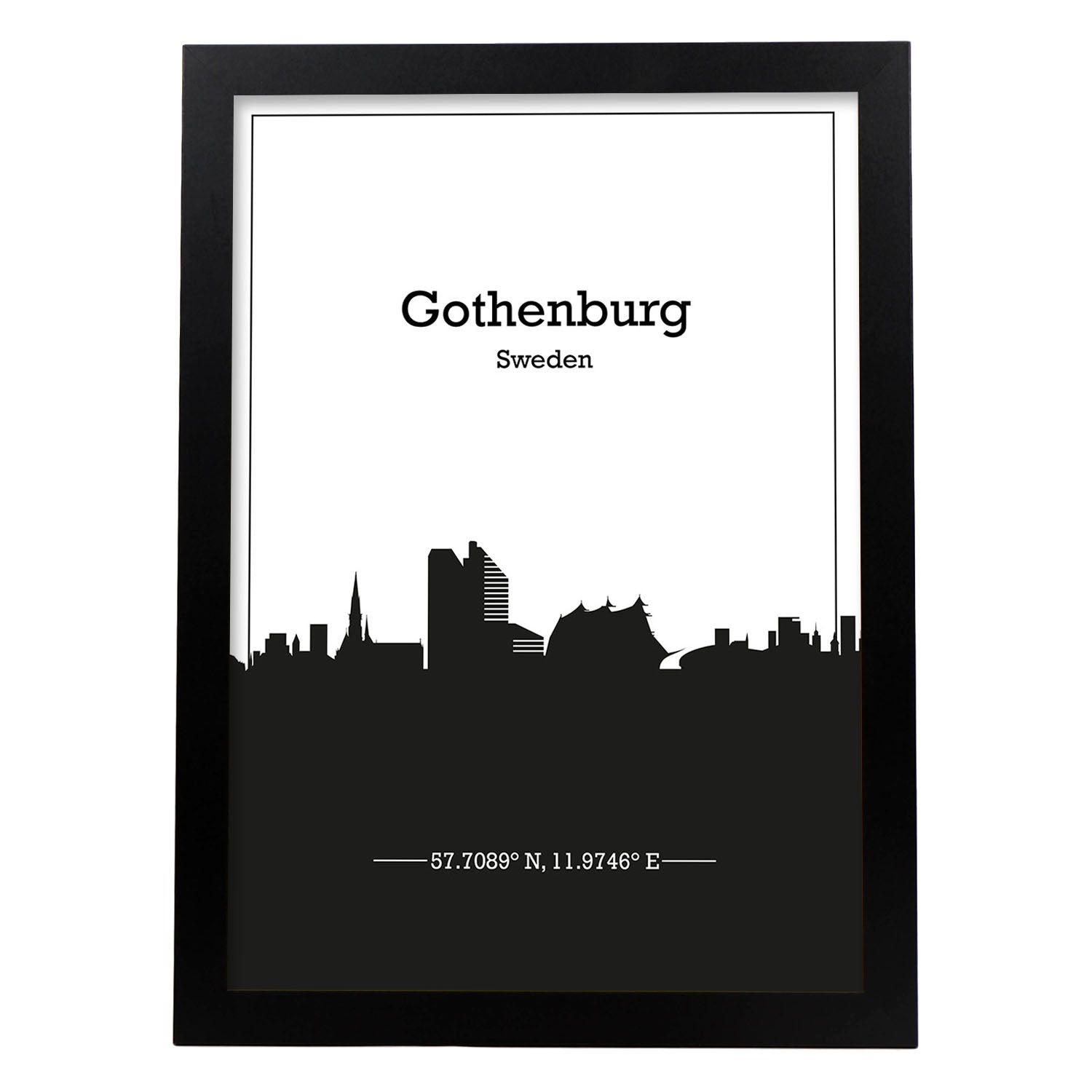 Poster con mapa de Gothenburg - Suecia. Láminas con Skyline de ciudades de Europa con sombra negra.-Artwork-Nacnic-A3-Marco Negro-Nacnic Estudio SL