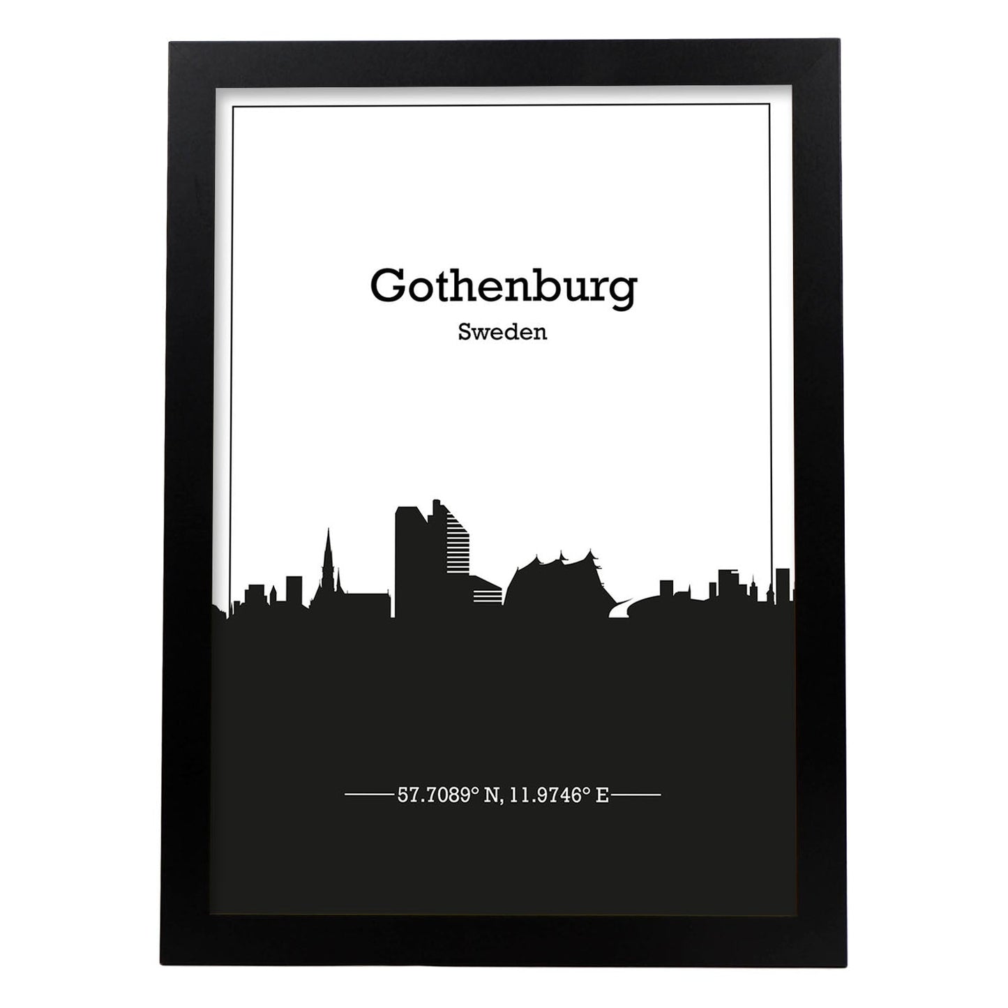 Poster con mapa de Gothenburg - Suecia. Láminas con Skyline de ciudades de Europa con sombra negra.-Artwork-Nacnic-A4-Marco Negro-Nacnic Estudio SL