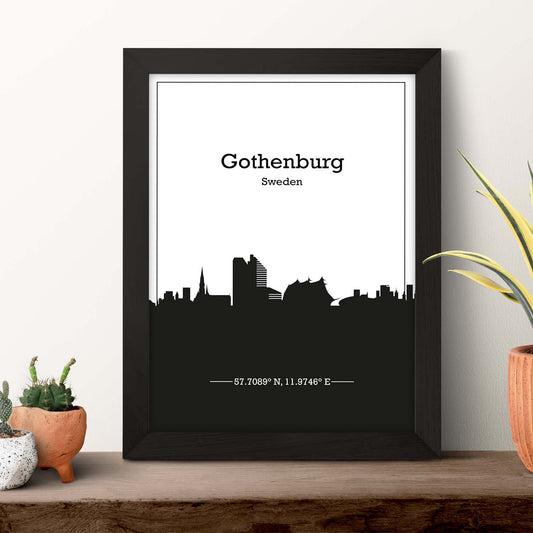Poster con mapa de Gothenburg - Suecia. Láminas con Skyline de ciudades de Europa con sombra negra.-Artwork-Nacnic-Nacnic Estudio SL