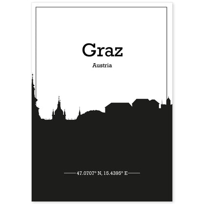 Poster con mapa de Graz - Austria. Láminas con Skyline de ciudades de Europa con sombra negra.-Artwork-Nacnic-A4-Sin marco-Nacnic Estudio SL