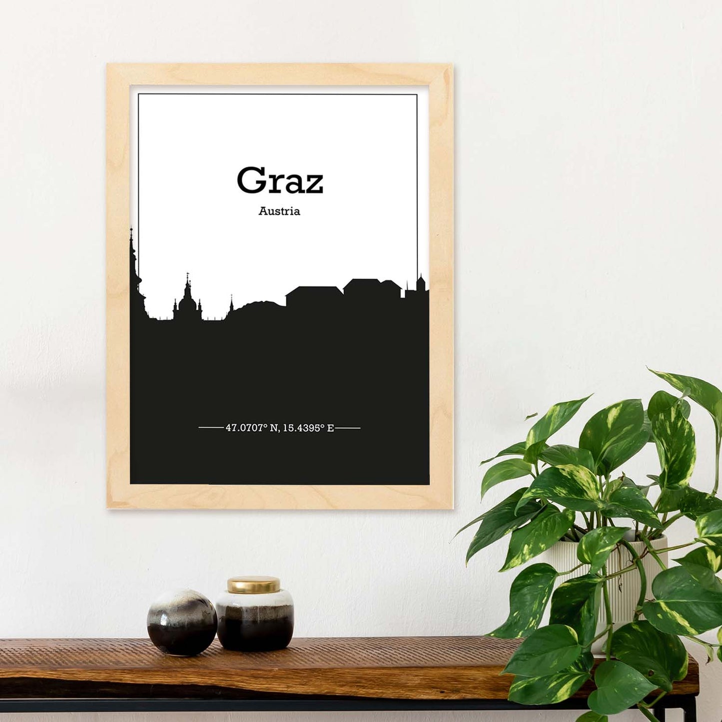Poster con mapa de Graz - Austria. Láminas con Skyline de ciudades de Europa con sombra negra.-Artwork-Nacnic-Nacnic Estudio SL