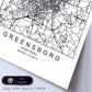 Poster con mapa de Greensboro. Lámina de Estados Unidos, con imágenes de mapas y carreteras-Artwork-Nacnic-Nacnic Estudio SL