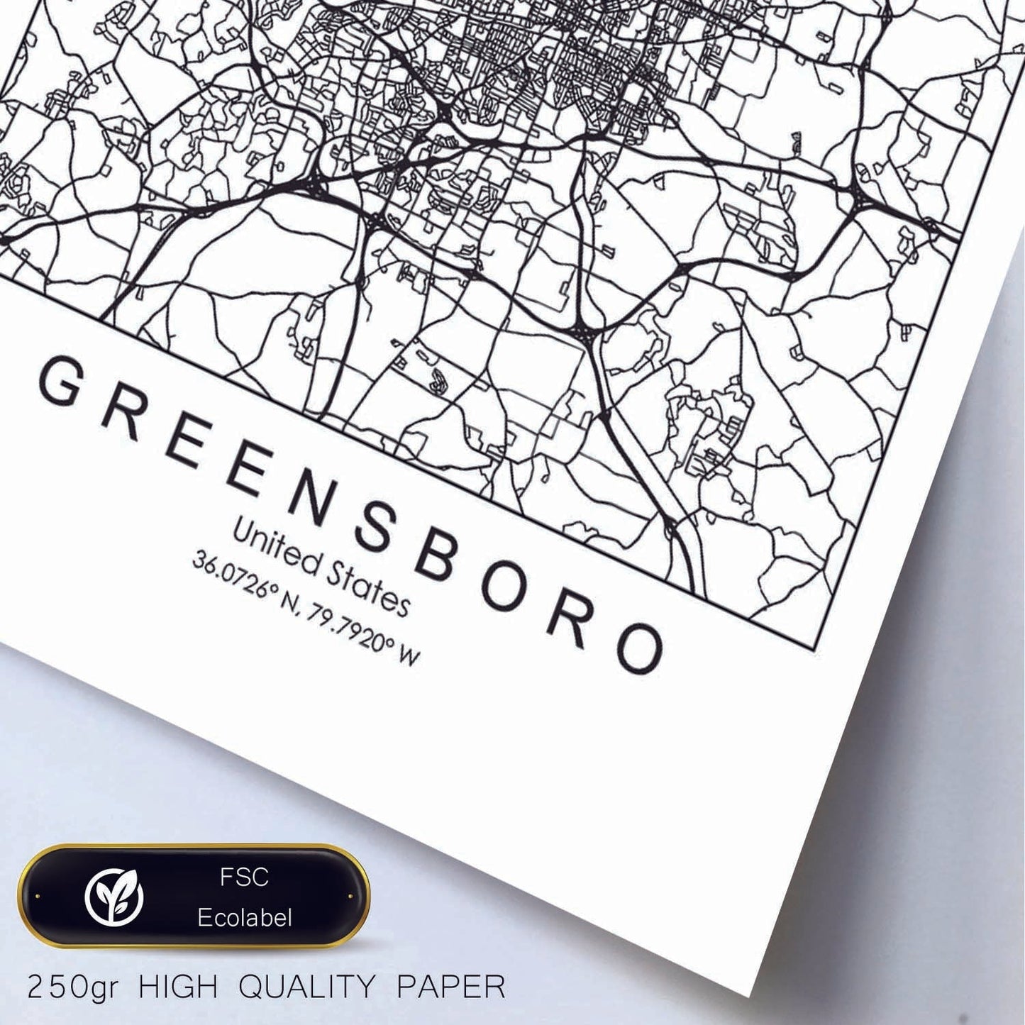 Poster con mapa de Greensboro. Lámina de Estados Unidos, con imágenes de mapas y carreteras-Artwork-Nacnic-Nacnic Estudio SL
