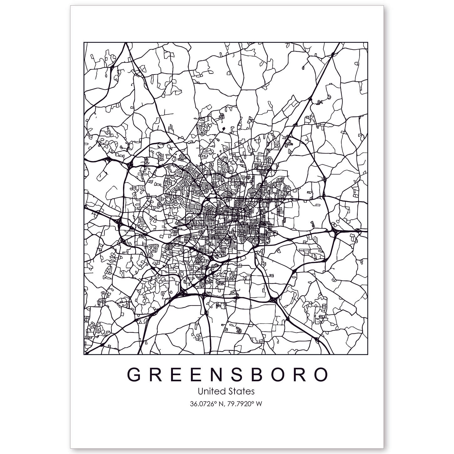 Poster con mapa de Greensboro. Lámina de Estados Unidos, con imágenes de mapas y carreteras-Artwork-Nacnic-A4-Sin marco-Nacnic Estudio SL