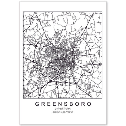 Poster con mapa de Greensboro. Lámina de Estados Unidos, con imágenes de mapas y carreteras-Artwork-Nacnic-A4-Sin marco-Nacnic Estudio SL