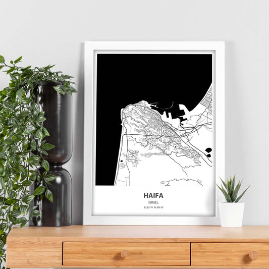 Poster con mapa de Haifa - Israel. Láminas de ciudades de Oriente Medio con mares y ríos en color negro.-Artwork-Nacnic-Nacnic Estudio SL
