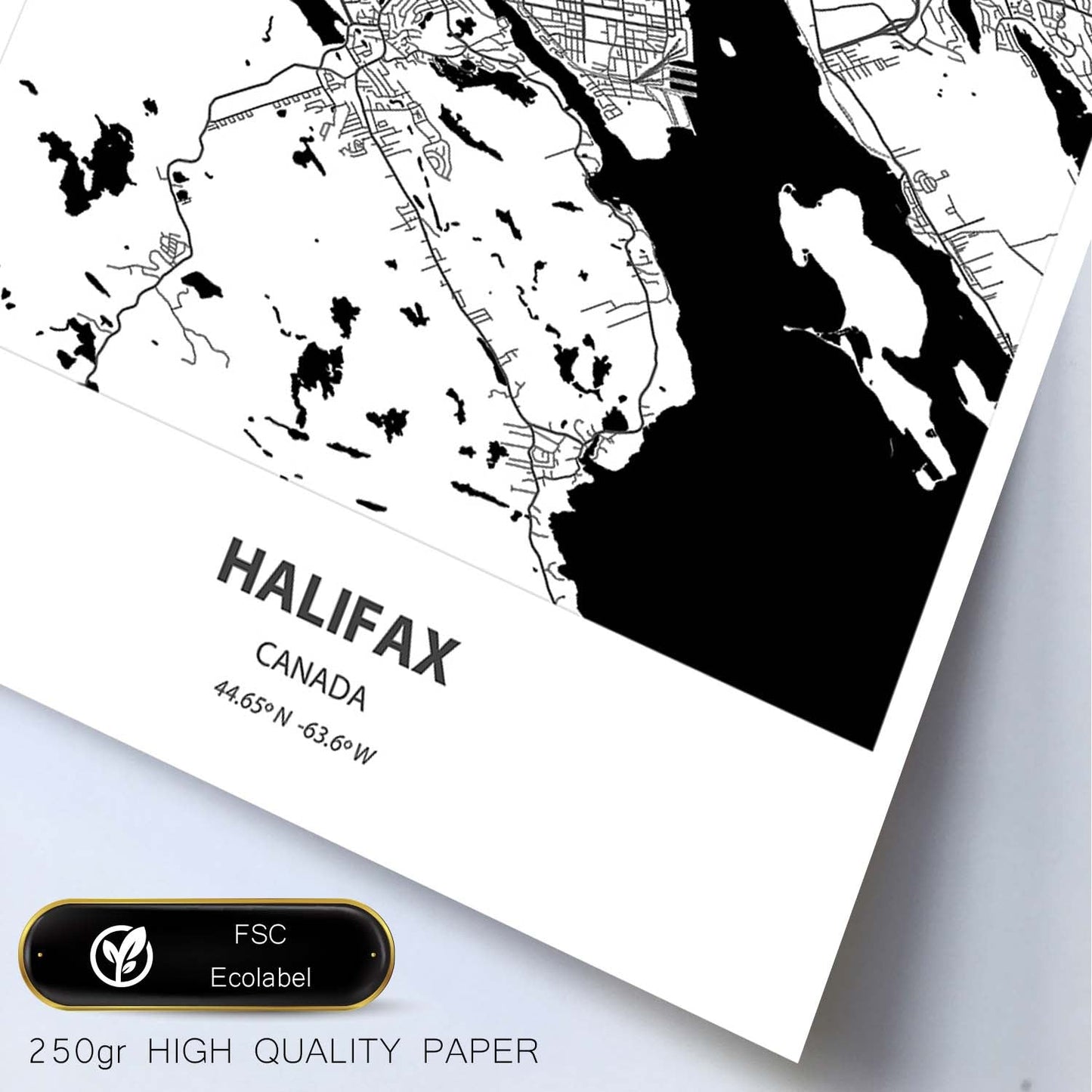 Poster con mapa de Halifax - Canada. Láminas de ciudades de Canada con mares y ríos en color negro.-Artwork-Nacnic-Nacnic Estudio SL