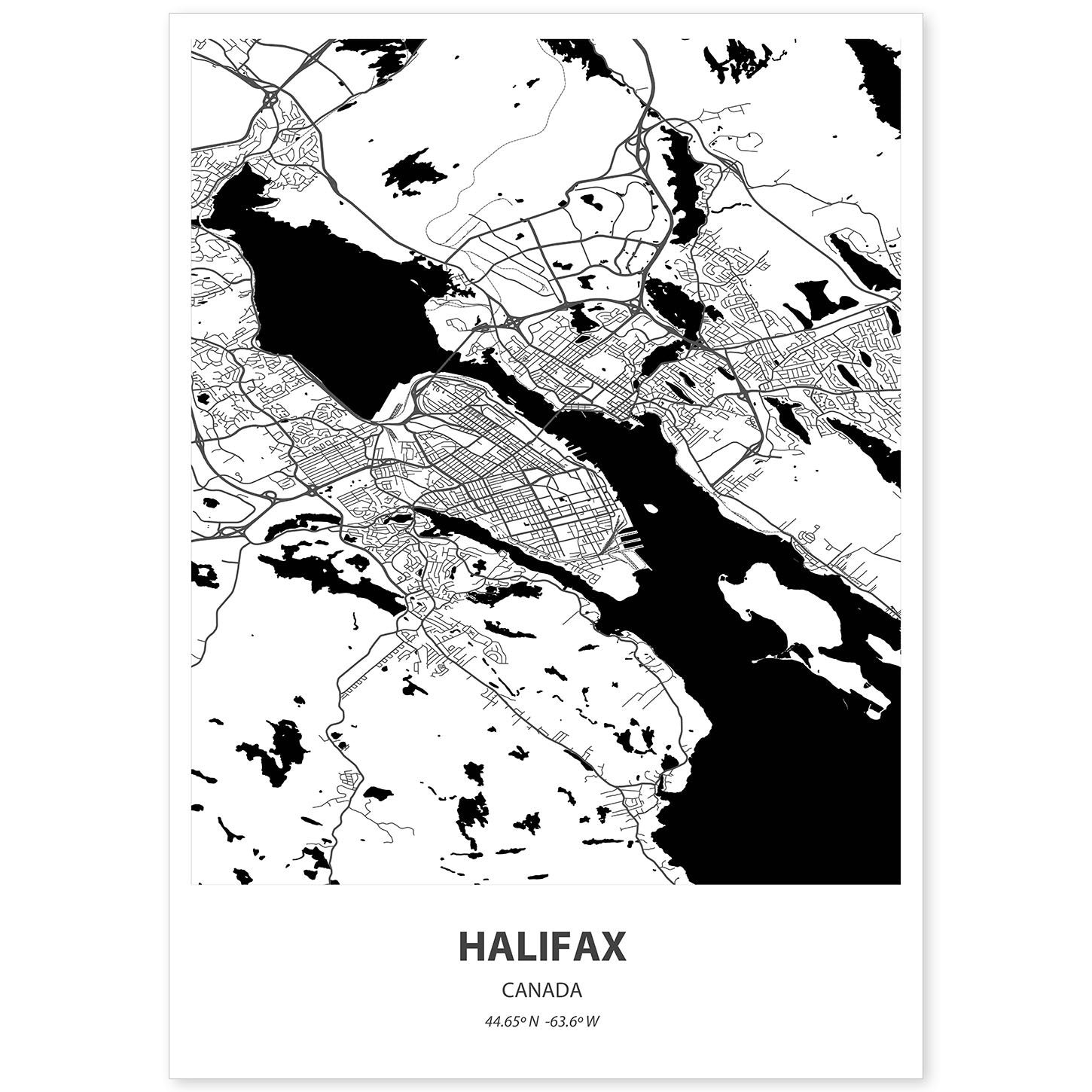 Poster con mapa de Halifax - Canada. Láminas de ciudades de Canada con mares y ríos en color negro.-Artwork-Nacnic-A4-Sin marco-Nacnic Estudio SL