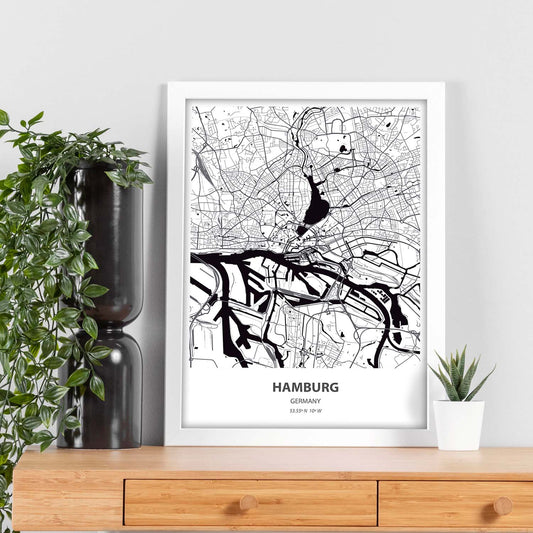 Poster con mapa de Hamburg - Alemania. Láminas de ciudades de Alemania con mares y ríos en color negro.-Artwork-Nacnic-Nacnic Estudio SL