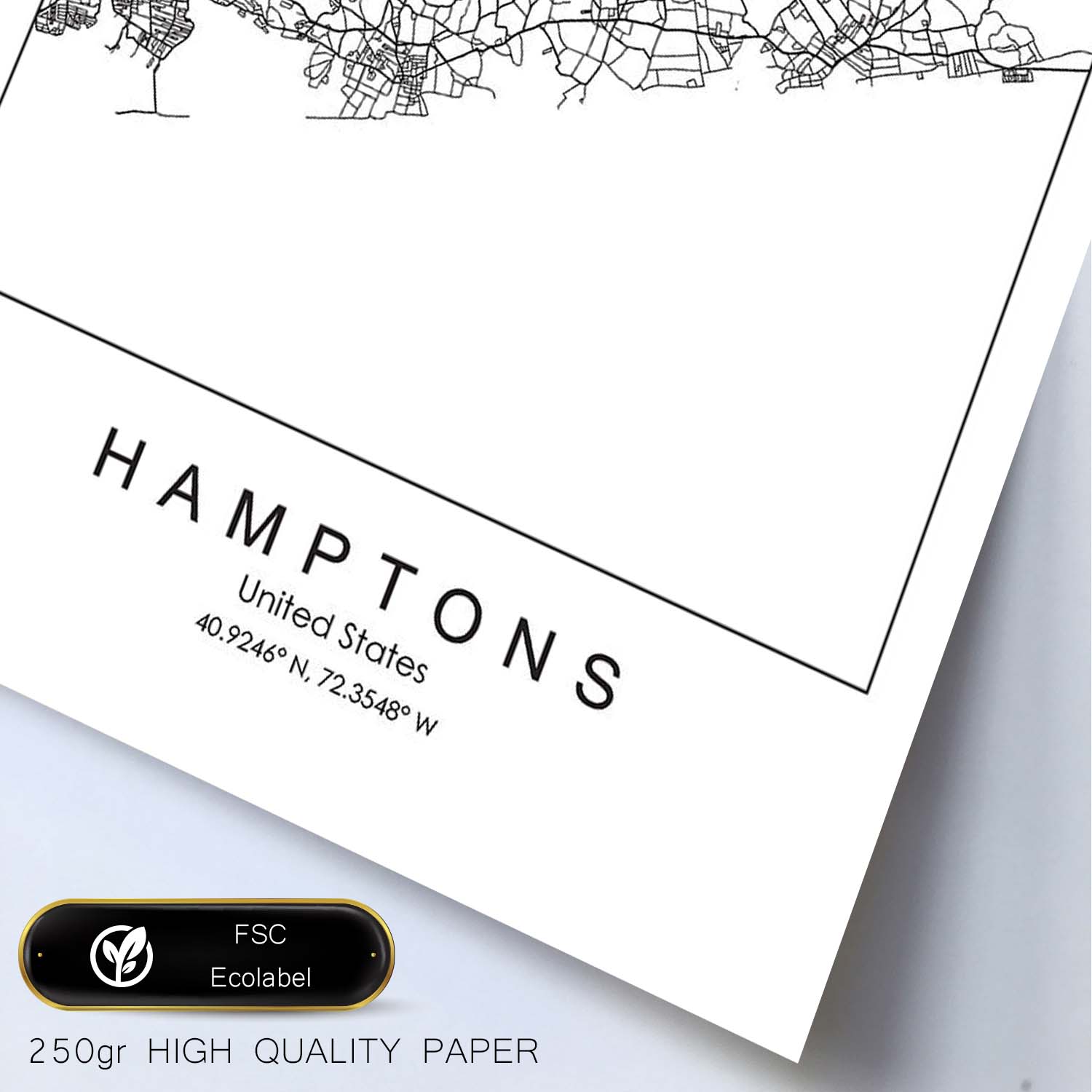 Poster con mapa de Hamptons. Lámina de Estados Unidos, con imágenes de mapas y carreteras-Artwork-Nacnic-Nacnic Estudio SL