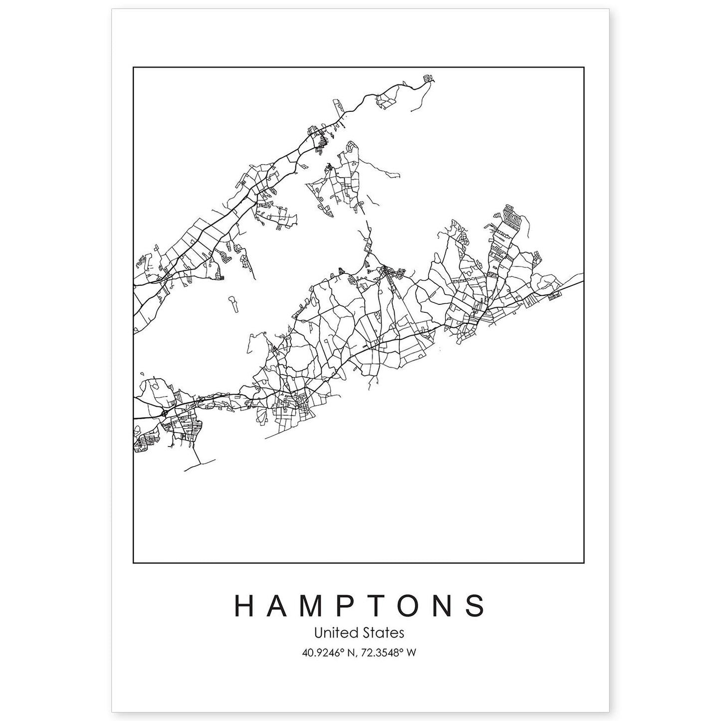 Poster con mapa de Hamptons. Lámina de Estados Unidos, con imágenes de mapas y carreteras-Artwork-Nacnic-A4-Sin marco-Nacnic Estudio SL