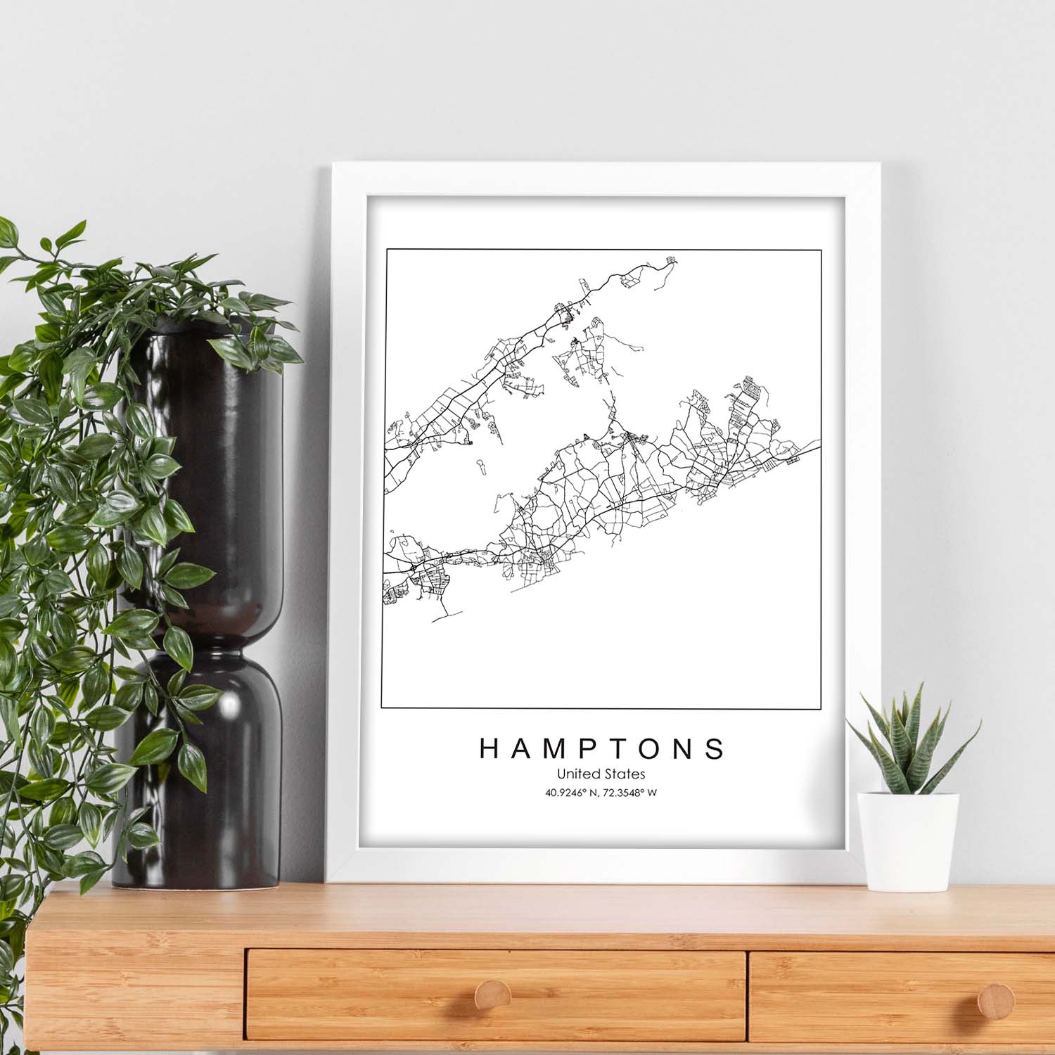 Poster con mapa de Hamptons. Lámina de Estados Unidos, con imágenes de mapas y carreteras-Artwork-Nacnic-Nacnic Estudio SL