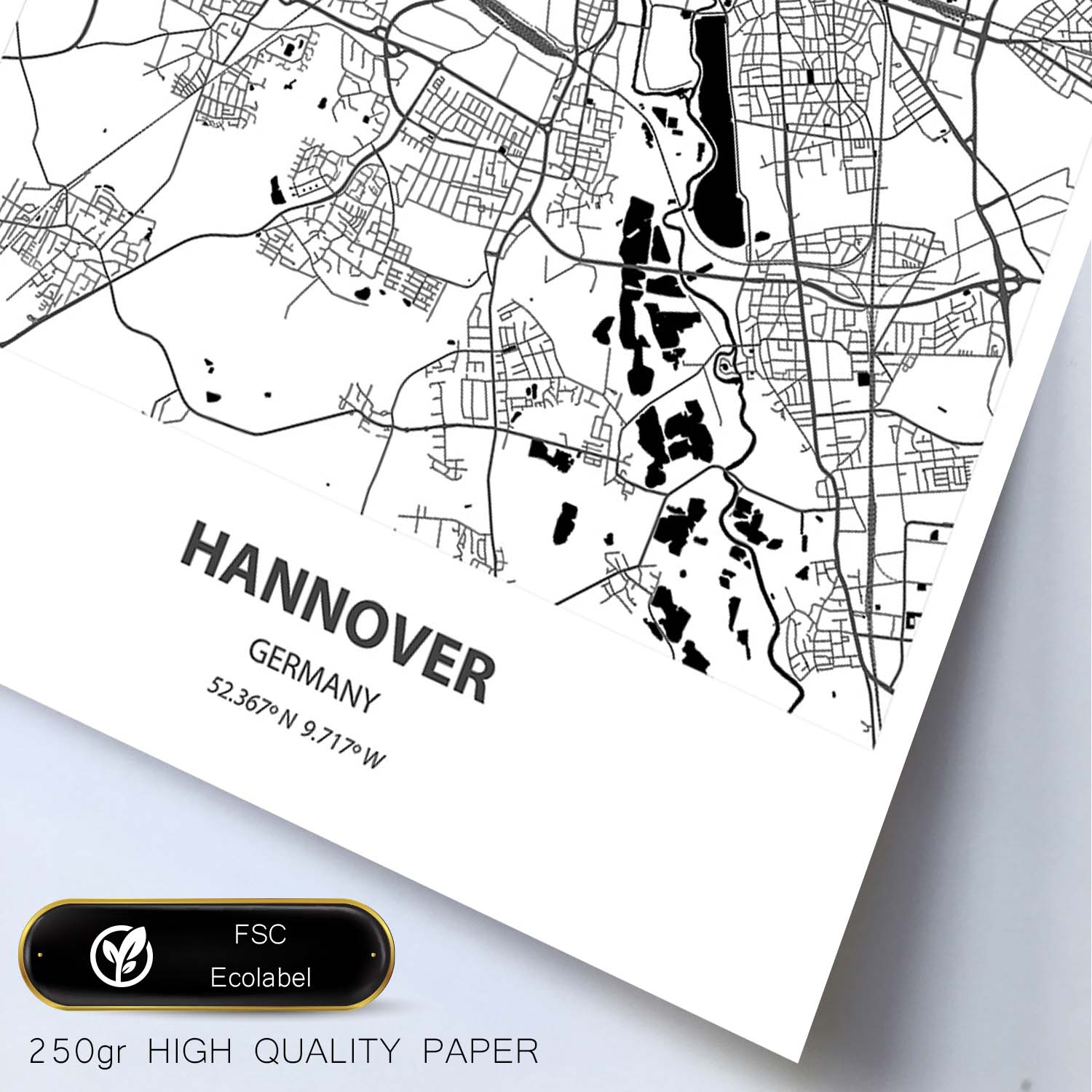 Poster con mapa de Hannover - Alemania. Láminas de ciudades de Alemania con mares y ríos en color negro.-Artwork-Nacnic-Nacnic Estudio SL