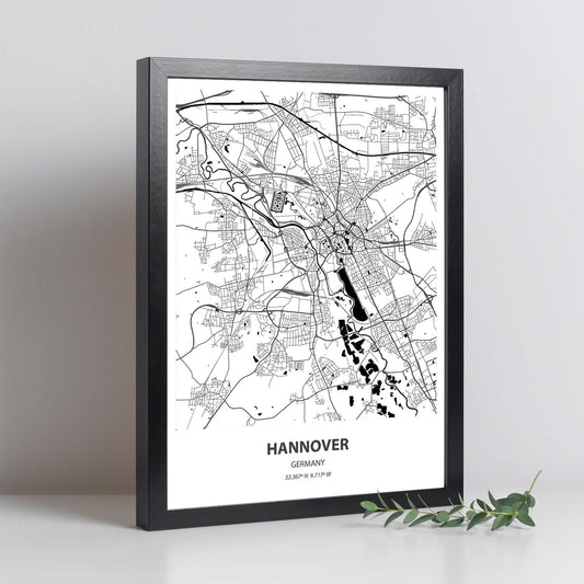 Poster con mapa de Hannover - Alemania. Láminas de ciudades de Alemania con mares y ríos en color negro.-Artwork-Nacnic-Nacnic Estudio SL