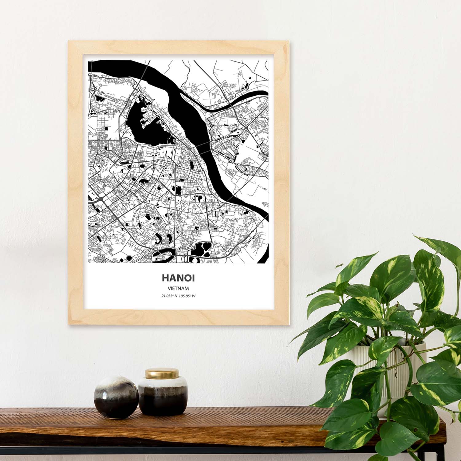 Poster con mapa de Hanoi - Vietnam. Láminas de ciudades de Asia con mares y ríos en color negro.-Artwork-Nacnic-Nacnic Estudio SL