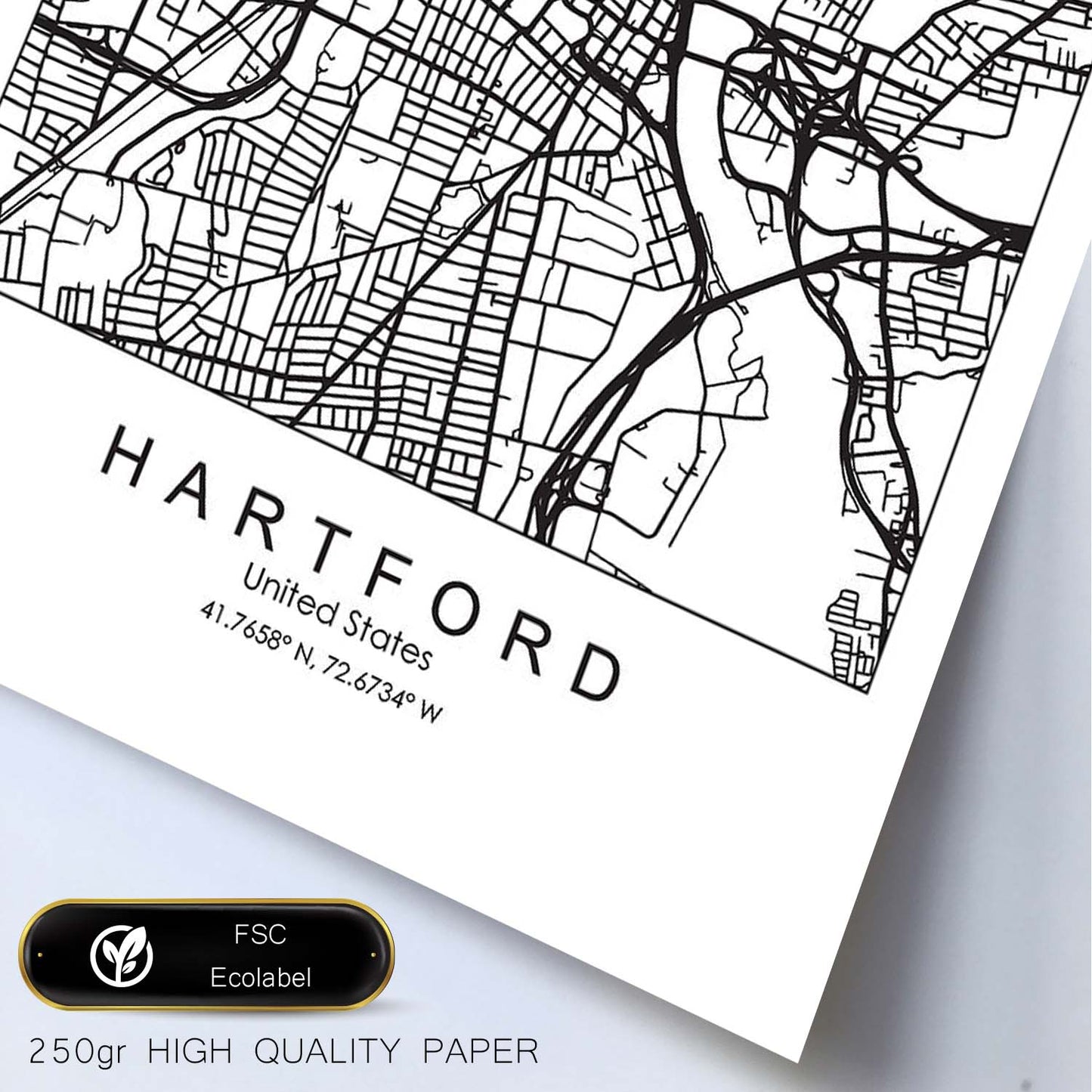 Poster con mapa de Hartford. Lámina de Estados Unidos, con imágenes de mapas y carreteras-Artwork-Nacnic-Nacnic Estudio SL