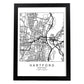 Poster con mapa de Hartford. Lámina de Estados Unidos, con imágenes de mapas y carreteras-Artwork-Nacnic-A4-Marco Negro-Nacnic Estudio SL