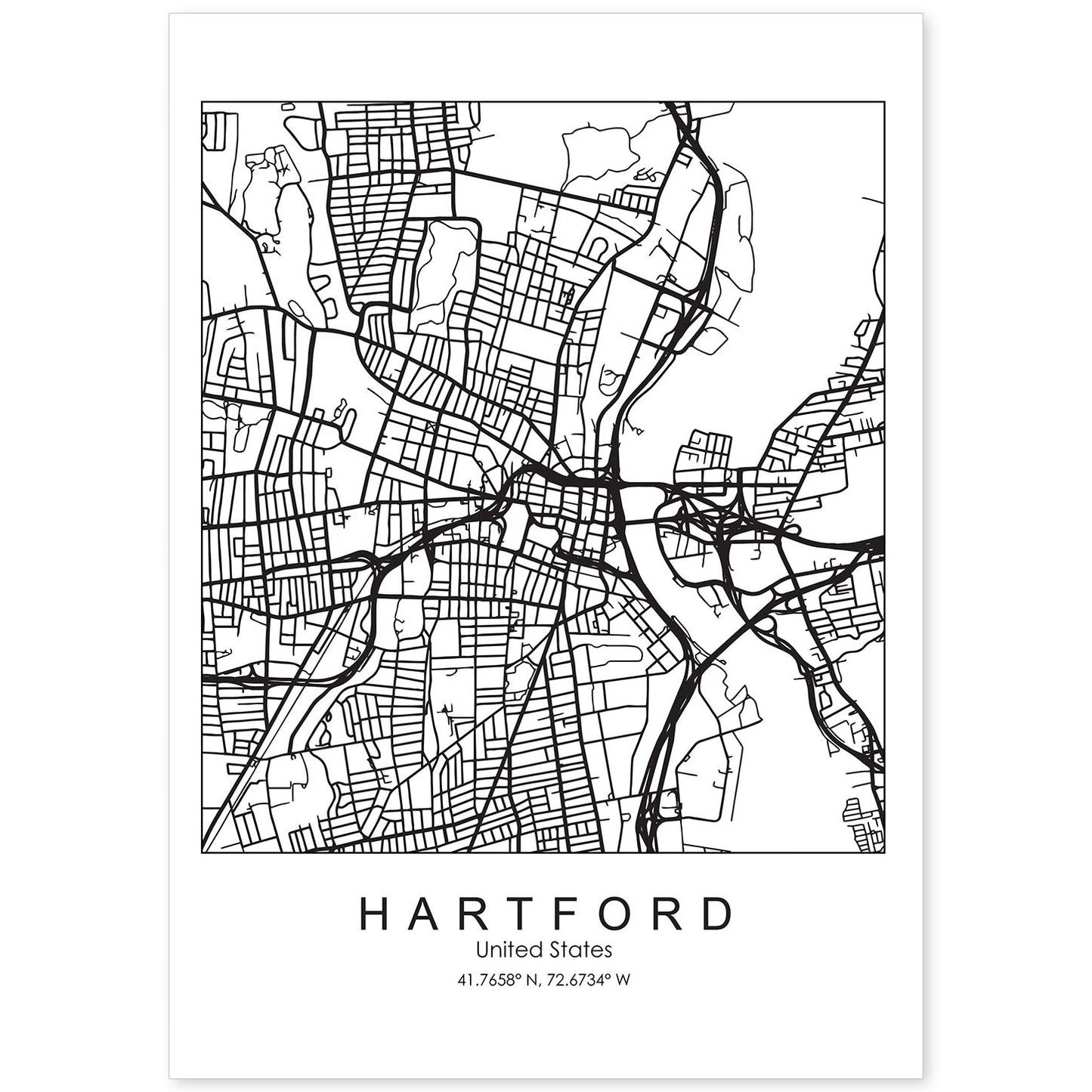 Poster con mapa de Hartford. Lámina de Estados Unidos, con imágenes de mapas y carreteras-Artwork-Nacnic-A4-Sin marco-Nacnic Estudio SL