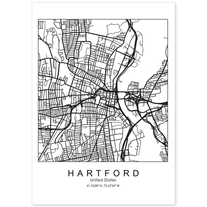 Poster con mapa de Hartford. Lámina de Estados Unidos, con imágenes de mapas y carreteras-Artwork-Nacnic-A4-Sin marco-Nacnic Estudio SL