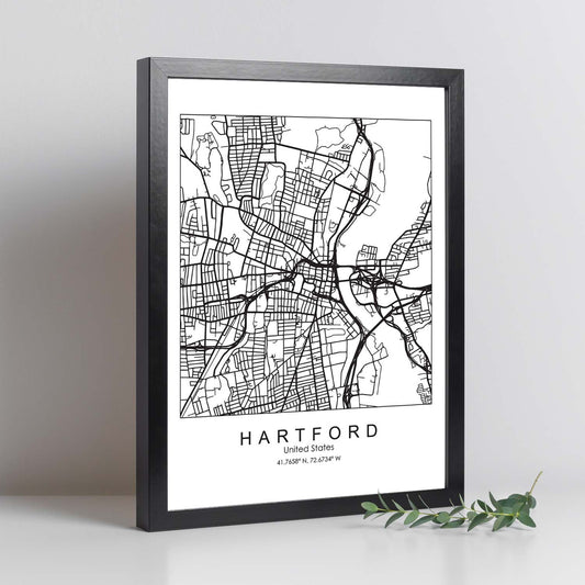 Poster con mapa de Hartford. Lámina de Estados Unidos, con imágenes de mapas y carreteras-Artwork-Nacnic-Nacnic Estudio SL