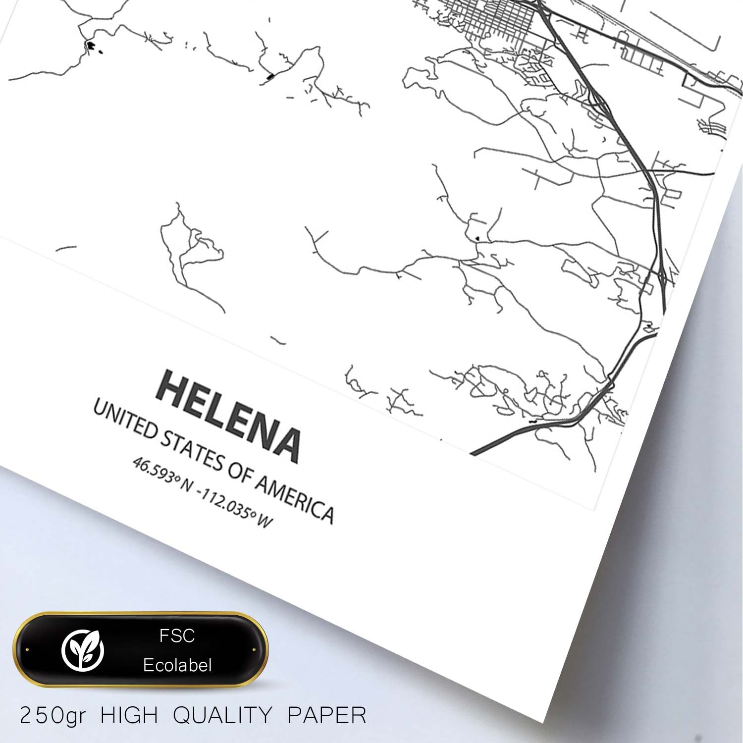 Poster con mapa de Helena - USA. Láminas de ciudades de Estados Unidos con mares y ríos en color negro.-Artwork-Nacnic-Nacnic Estudio SL