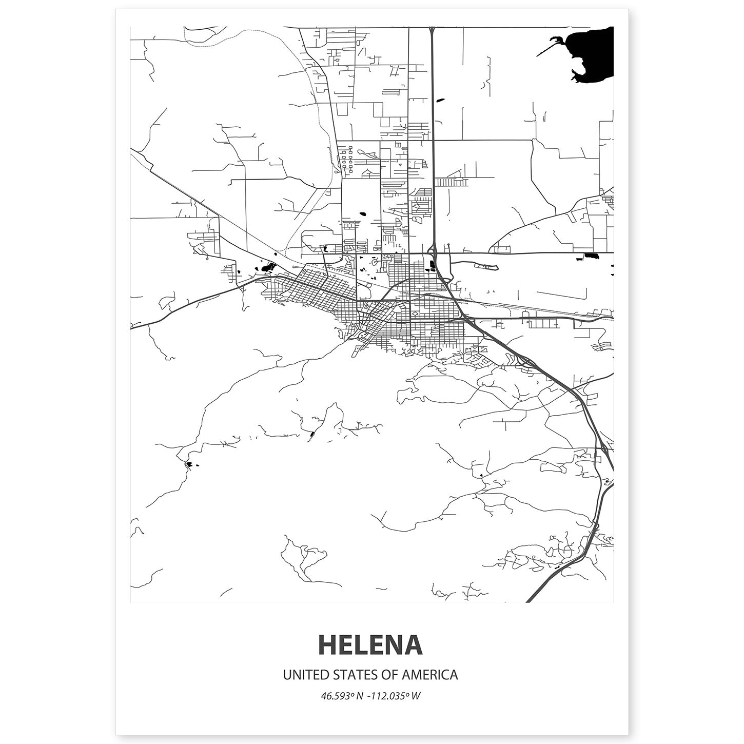 Poster con mapa de Helena - USA. Láminas de ciudades de Estados Unidos con mares y ríos en color negro.-Artwork-Nacnic-A4-Sin marco-Nacnic Estudio SL