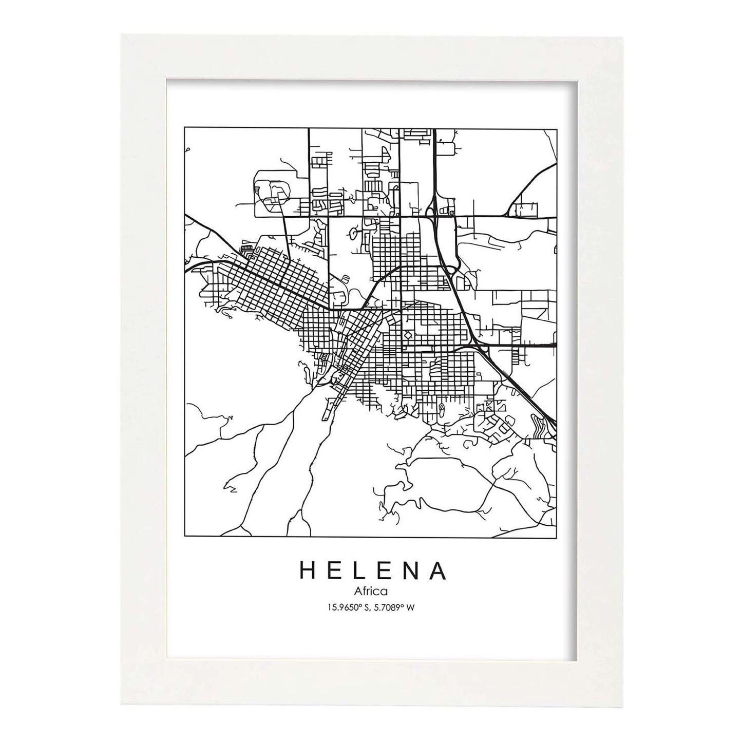 Poster con mapa de Helena. Lámina de Estados Unidos, con imágenes de mapas y carreteras-Artwork-Nacnic-A3-Marco Blanco-Nacnic Estudio SL