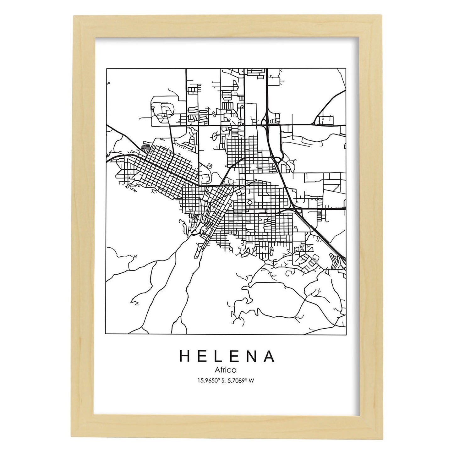 Poster con mapa de Helena. Lámina de Estados Unidos, con imágenes de mapas y carreteras-Artwork-Nacnic-A3-Marco Madera clara-Nacnic Estudio SL