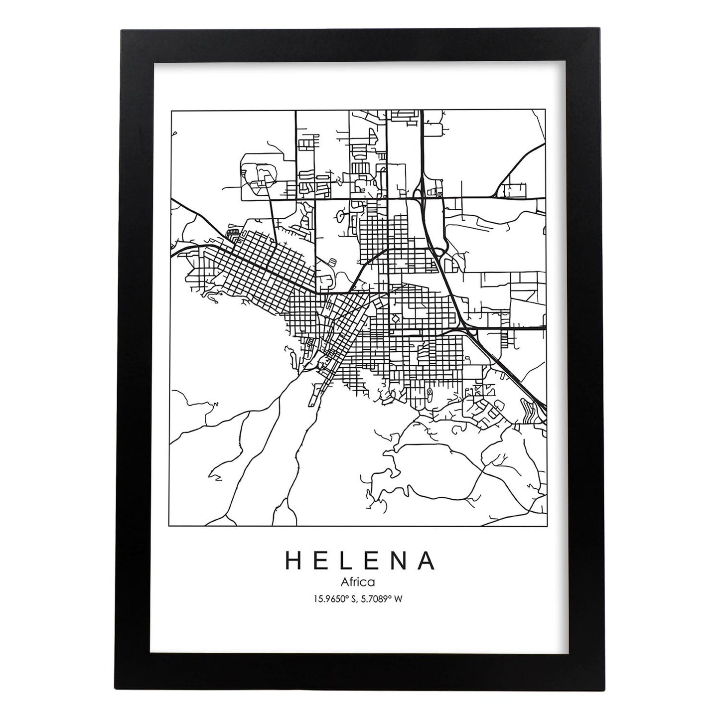 Poster con mapa de Helena. Lámina de Estados Unidos, con imágenes de mapas y carreteras-Artwork-Nacnic-A3-Marco Negro-Nacnic Estudio SL
