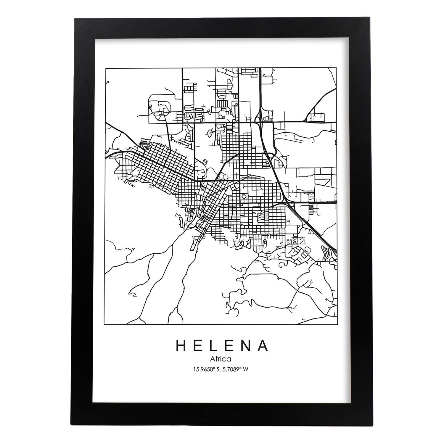 Poster con mapa de Helena. Lámina de Estados Unidos, con imágenes de mapas y carreteras-Artwork-Nacnic-A4-Marco Negro-Nacnic Estudio SL