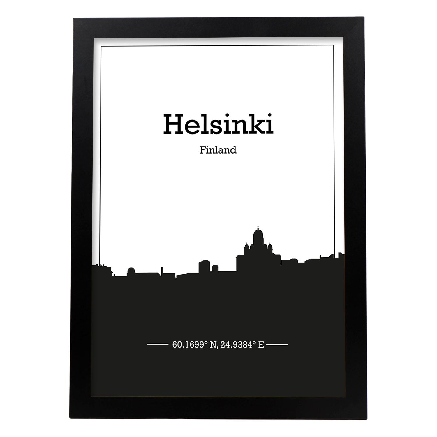 Poster con mapa de Helsinki - Finlandia. Láminas con Skyline de ciudades del norte de Europa con sombra negra.-Artwork-Nacnic-A3-Marco Negro-Nacnic Estudio SL