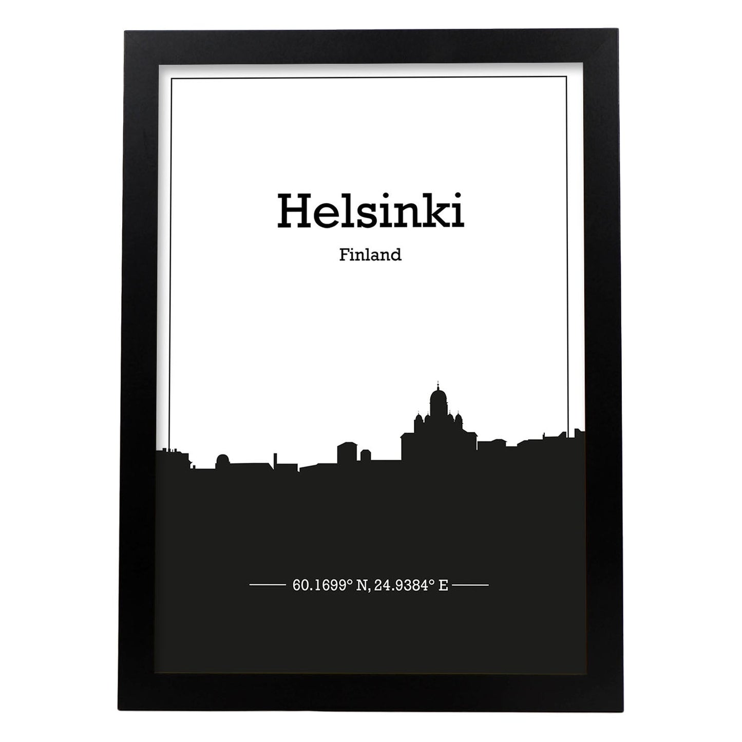 Poster con mapa de Helsinki - Finlandia. Láminas con Skyline de ciudades del norte de Europa con sombra negra.-Artwork-Nacnic-A4-Marco Negro-Nacnic Estudio SL
