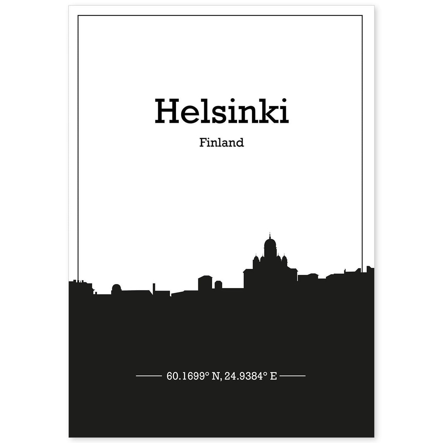 Poster con mapa de Helsinki - Finlandia. Láminas con Skyline de ciudades del norte de Europa con sombra negra.-Artwork-Nacnic-A4-Sin marco-Nacnic Estudio SL