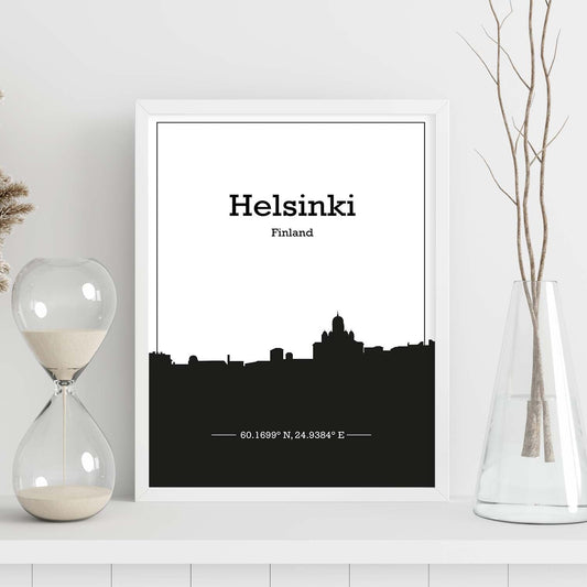 Poster con mapa de Helsinki - Finlandia. Láminas con Skyline de ciudades del norte de Europa con sombra negra.-Artwork-Nacnic-Nacnic Estudio SL