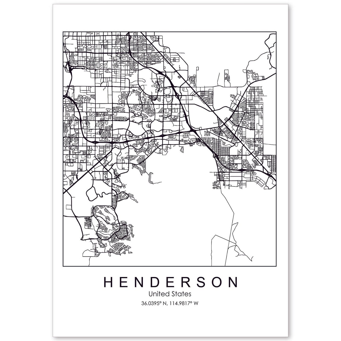 Poster con mapa de Henderson. Lámina de Estados Unidos, con imágenes de mapas y carreteras-Artwork-Nacnic-A4-Sin marco-Nacnic Estudio SL