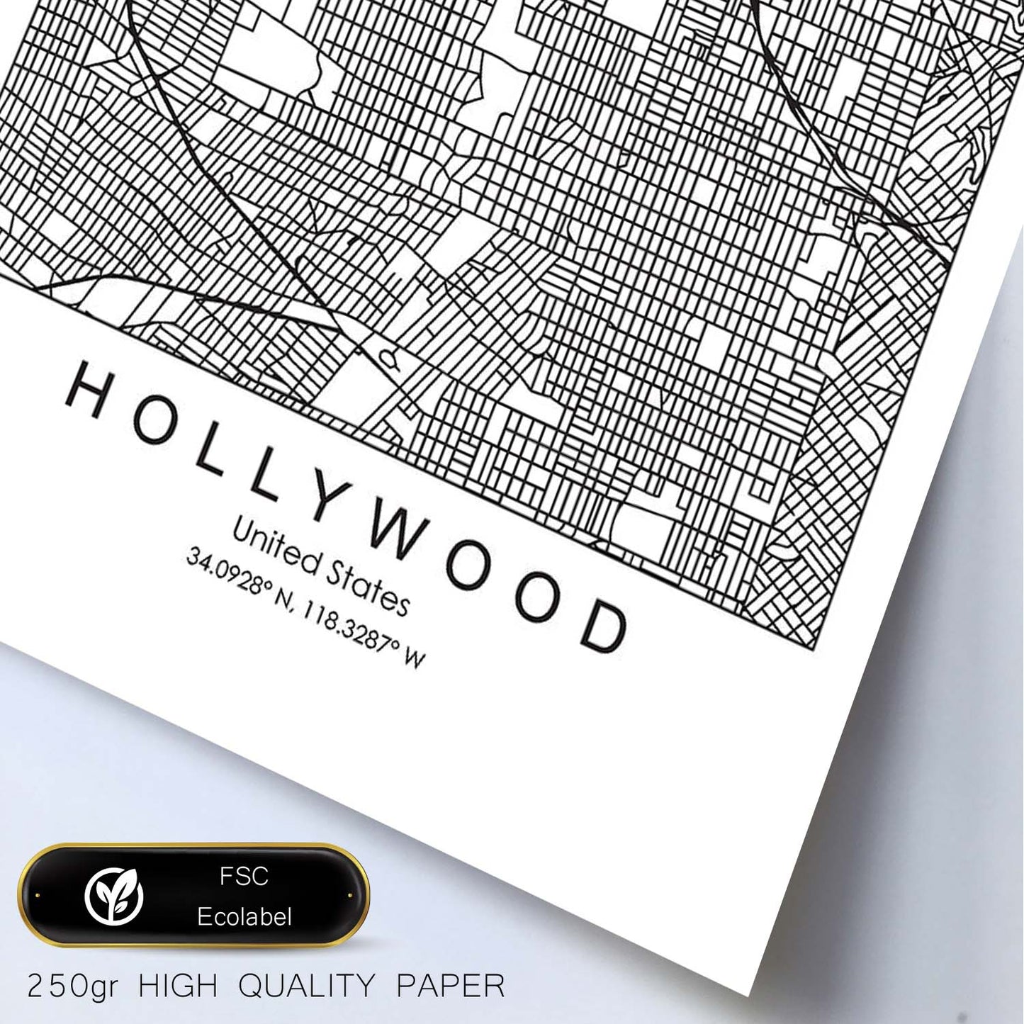 Poster con mapa de Hollywood. Lámina de Estados Unidos, con imágenes de mapas y carreteras-Artwork-Nacnic-Nacnic Estudio SL