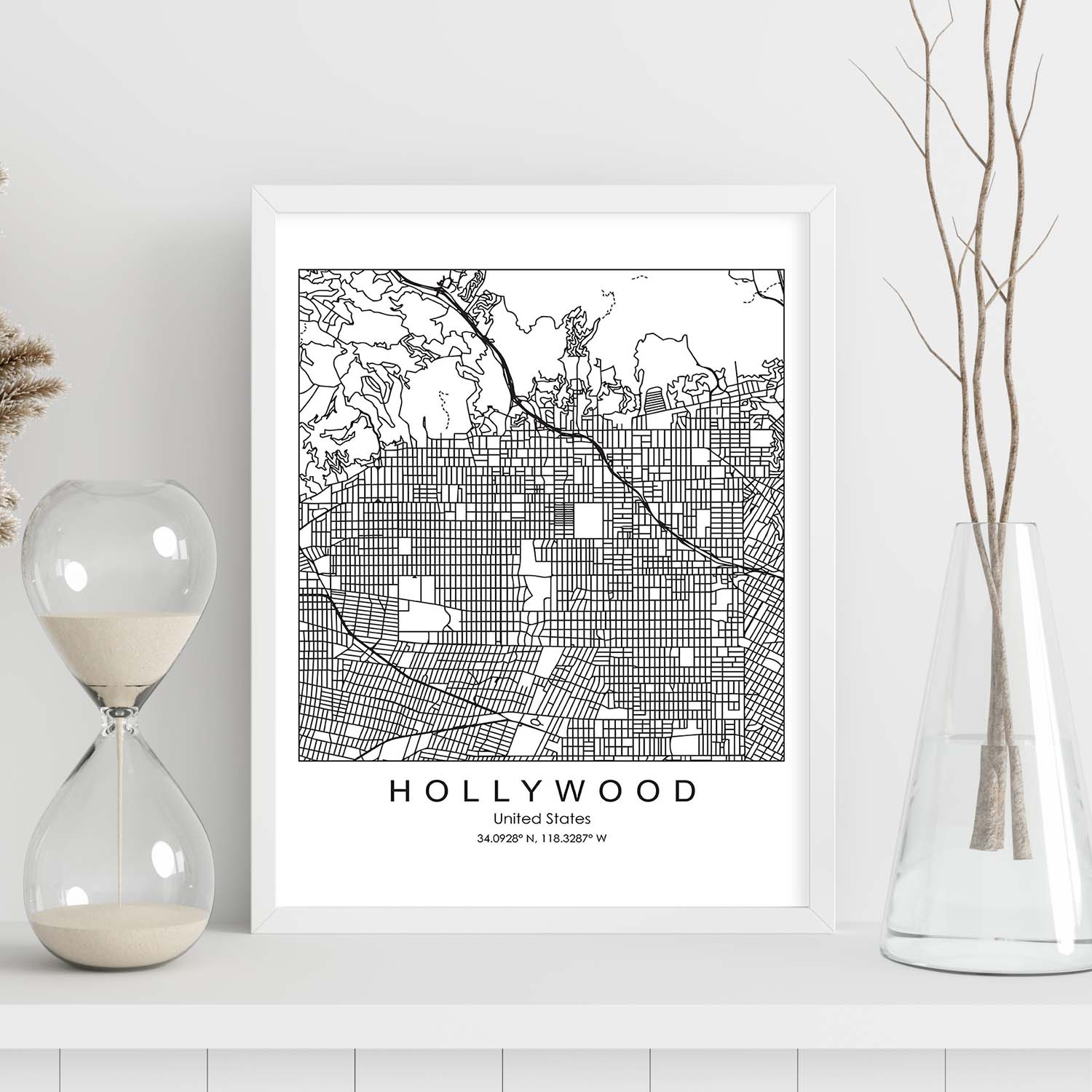 Poster con mapa de Hollywood. Lámina de Estados Unidos, con imágenes de mapas y carreteras-Artwork-Nacnic-Nacnic Estudio SL
